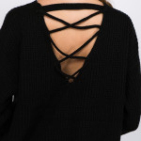 Black knitted sweater with criss cross v neck back - Picture 1 of 4